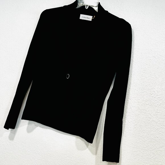Calvin Klein Sweater Blazer Black 1 Button Closure Long Sleeves Pockets Size Med - Picture 5 of 7